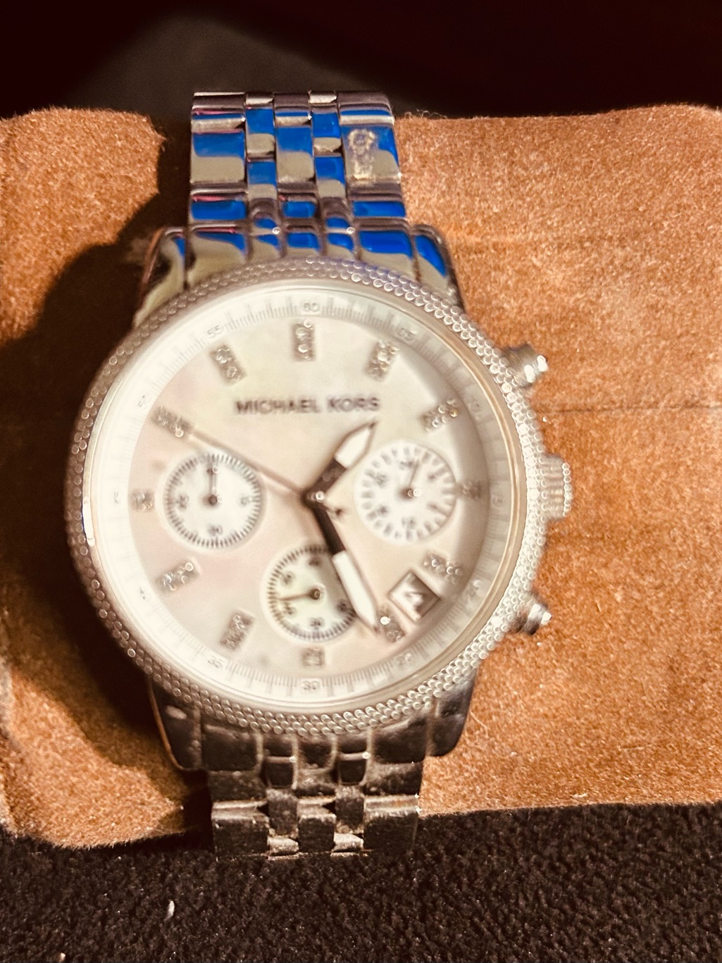 Michael Kors Silver And MotherOfPearl Crystal Chronograph Watch